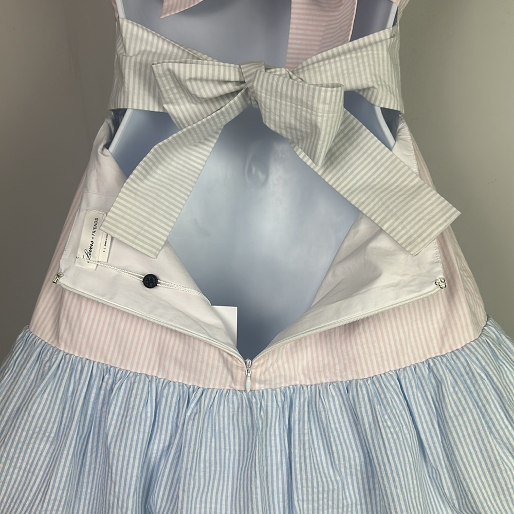 NEW Lovers + Friends Caesar Seersucker Mini Dress Bow Ties Small Cotton Summer - Picture 12 of 16